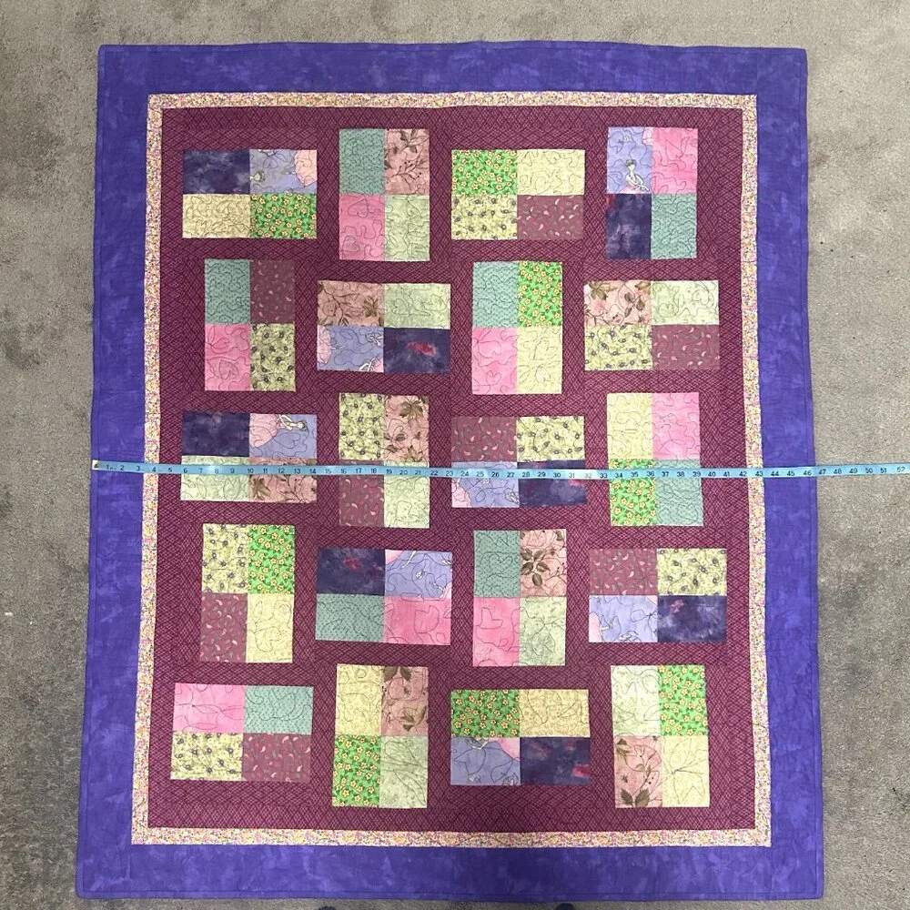 Colorful Handmade Patchwork Quilt Piecemakers Quilted Blanket Throw 55.5 x 46.5”